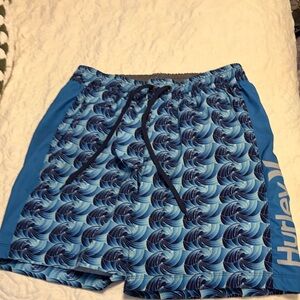 Hurley Men's Blue Wave-Pattern Swim Trunks